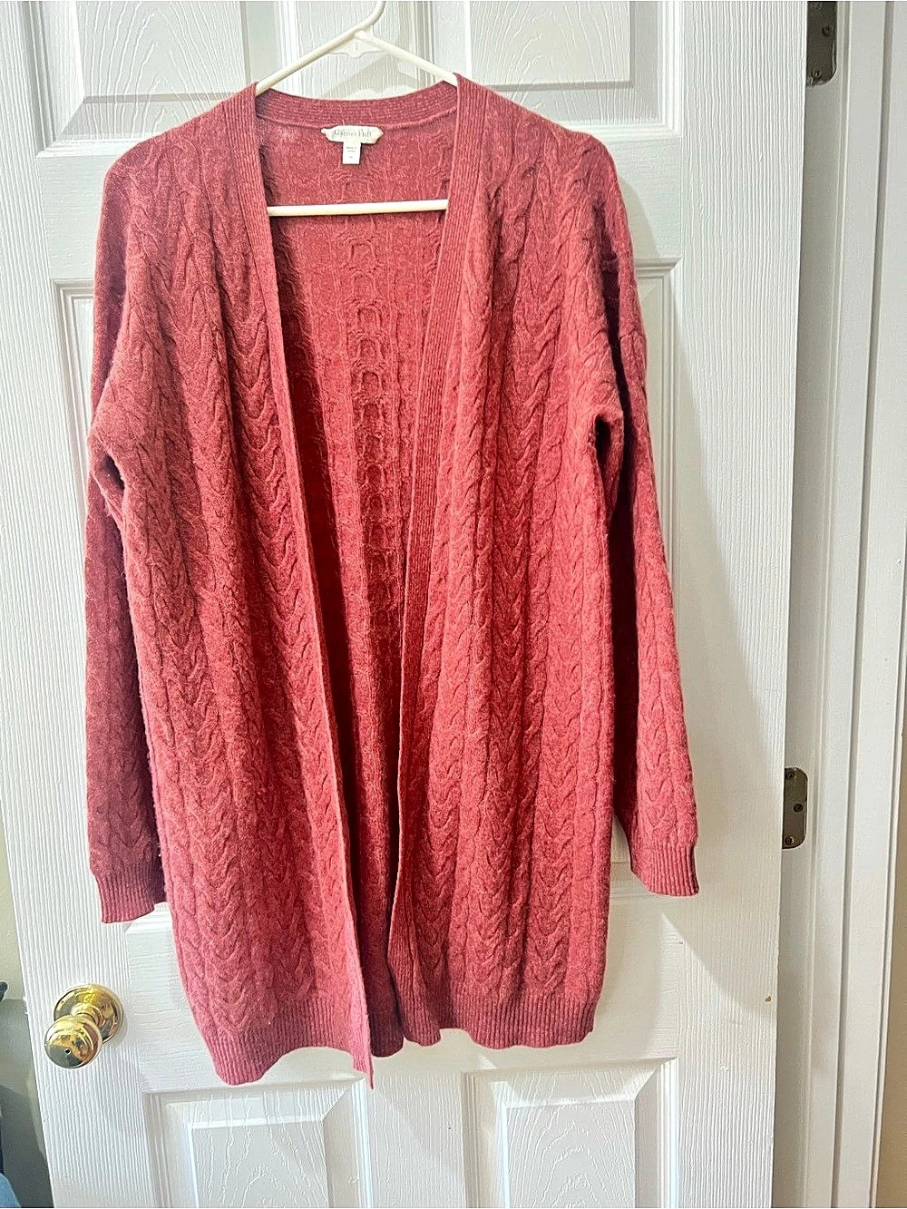 Garnet Hill Cable Knit Open Front Cardigan Pink Size Medium
